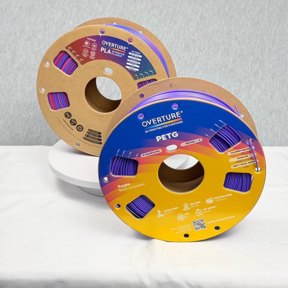 Overture 3D Printer Filament Bundle PETG Purple & PLA Aurora Berry 1.75mm 1kg